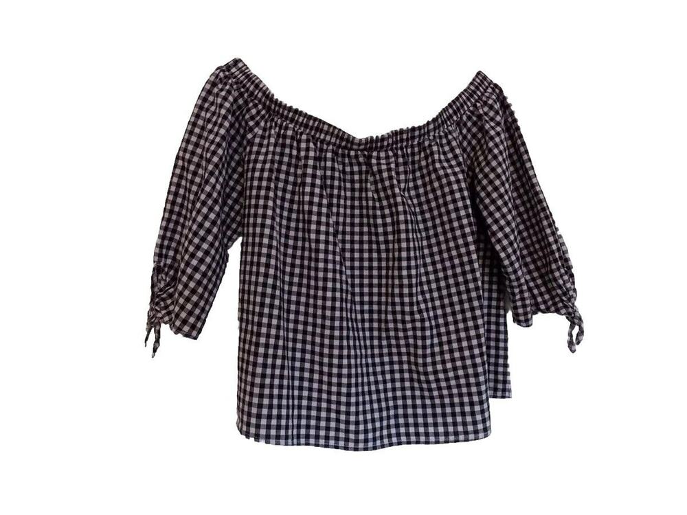 Caution To The Wind off shoulder crop top gingham size Large